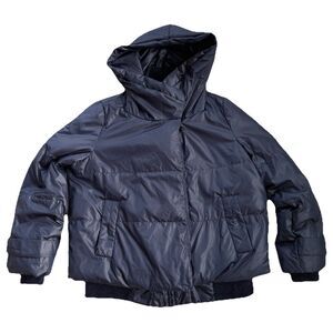 MICHAA Korean Designer Navy Duck Down Puffer Coat with Wool Lining Womens Small